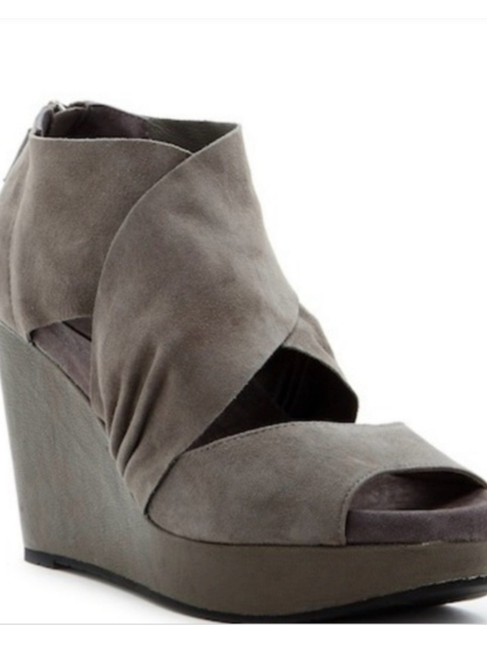 New Eileen Fisher Draw Wedge Sandal Gray Suede Leather 8.5 Travel Beach Casual